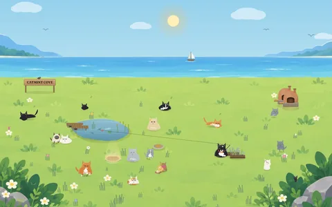 Cats around the pond in Catmint Cove