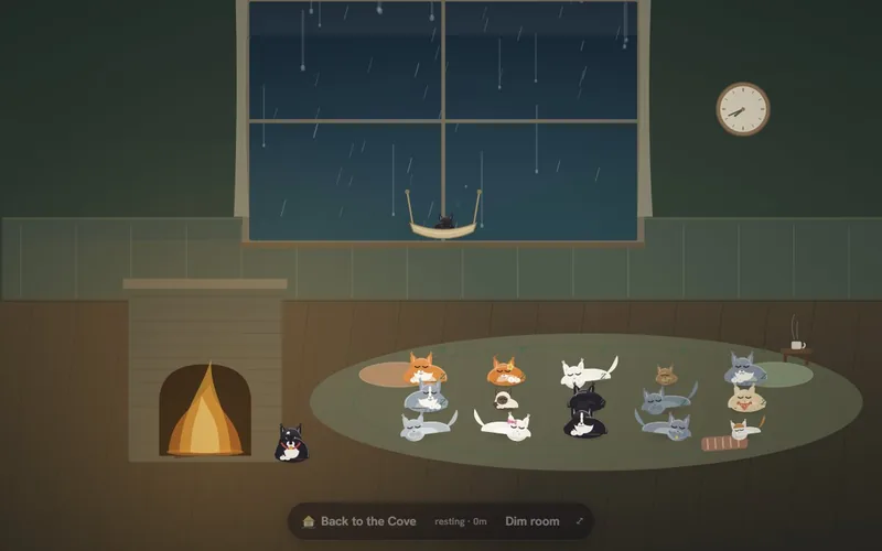Rest mode — Let it rain. Settle in with your cats for a while.